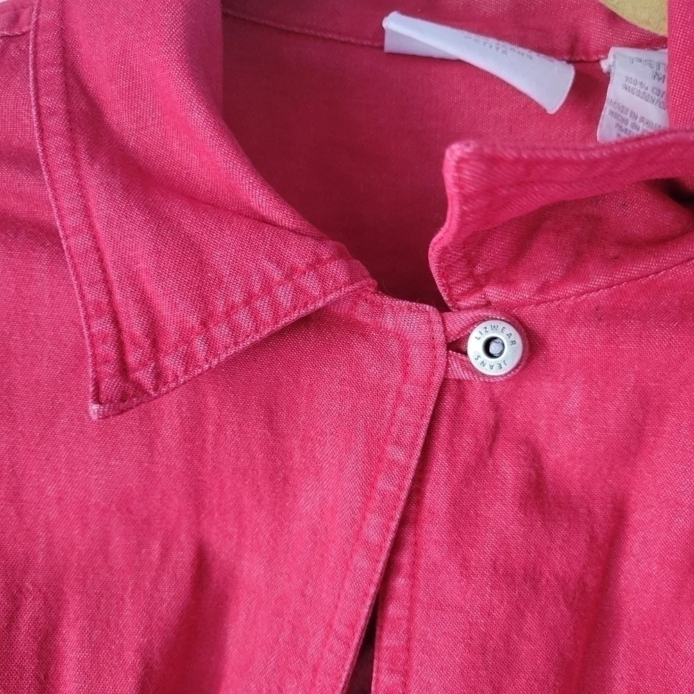 Liz Clairborn Women's Red Light Denim Button Up Shirt/Jacket Size Medium Petite